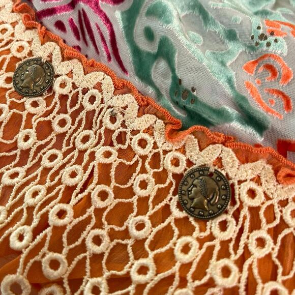 Boho Festival Silk Blend Gypsy Midi Skirt Devoré Velvet Cynthia Steffe Size 16 - Picture 12 of 14